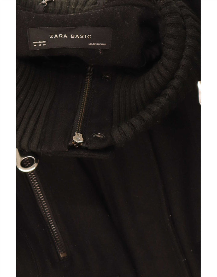 Zara Womens Bomber Jacket UK 14 Medium Black Wool
