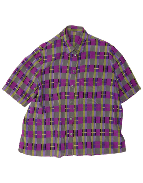vintage Womens Short Sleeve Shirt Blouse UK 14 Grand Plaid Multicolore