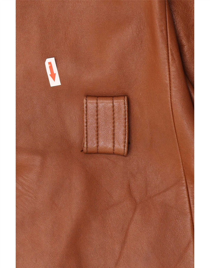 vintage Femme 3 Bouton Veste en cuir UK 8 Petit Brun