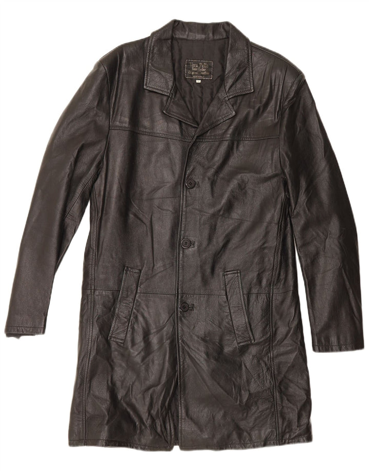 Vintage Mens Leather Coat UK 38 Medium Black Leather