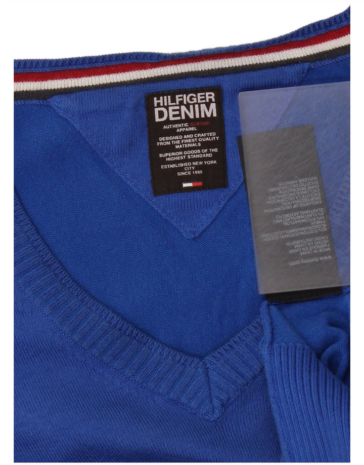 Tommy Hilfiger Mens V-Neck Jumper Sweater Medium Blue Cotton