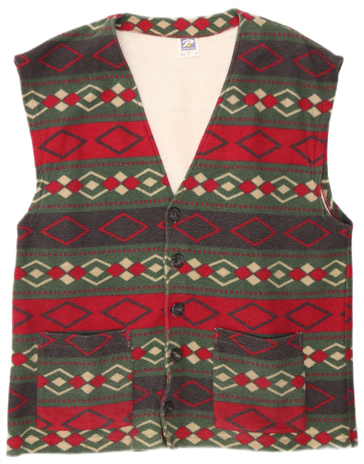 Vintage Mens Waistcoat Large Multicoloured Geometric Cotton