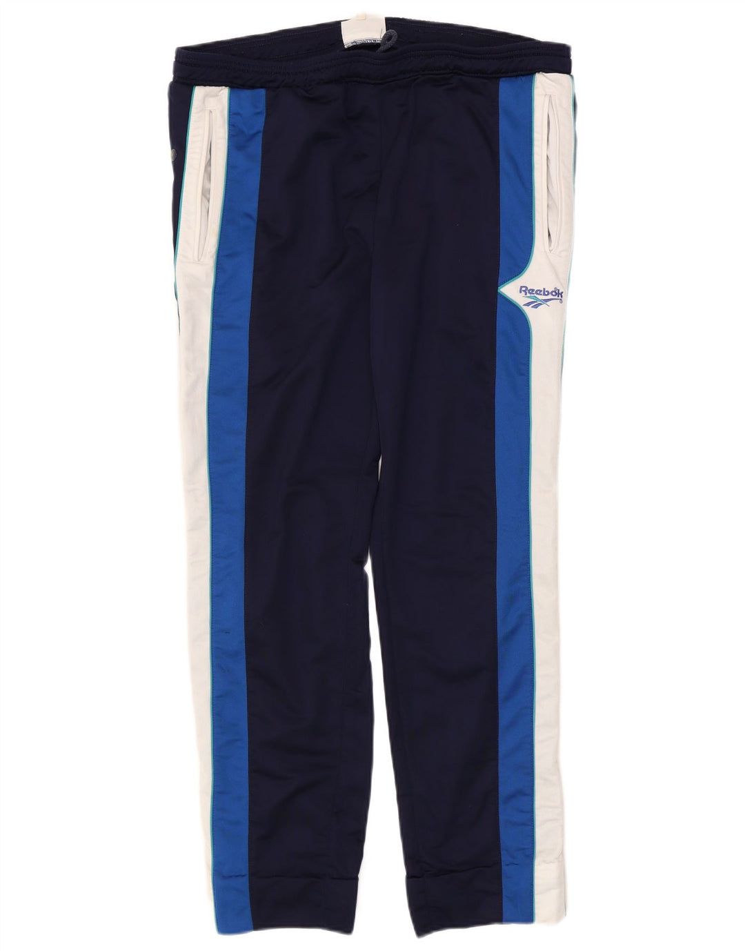 Reebok Mens Tracksuit Trousers Large Navy Blue Colourblock Polyester
