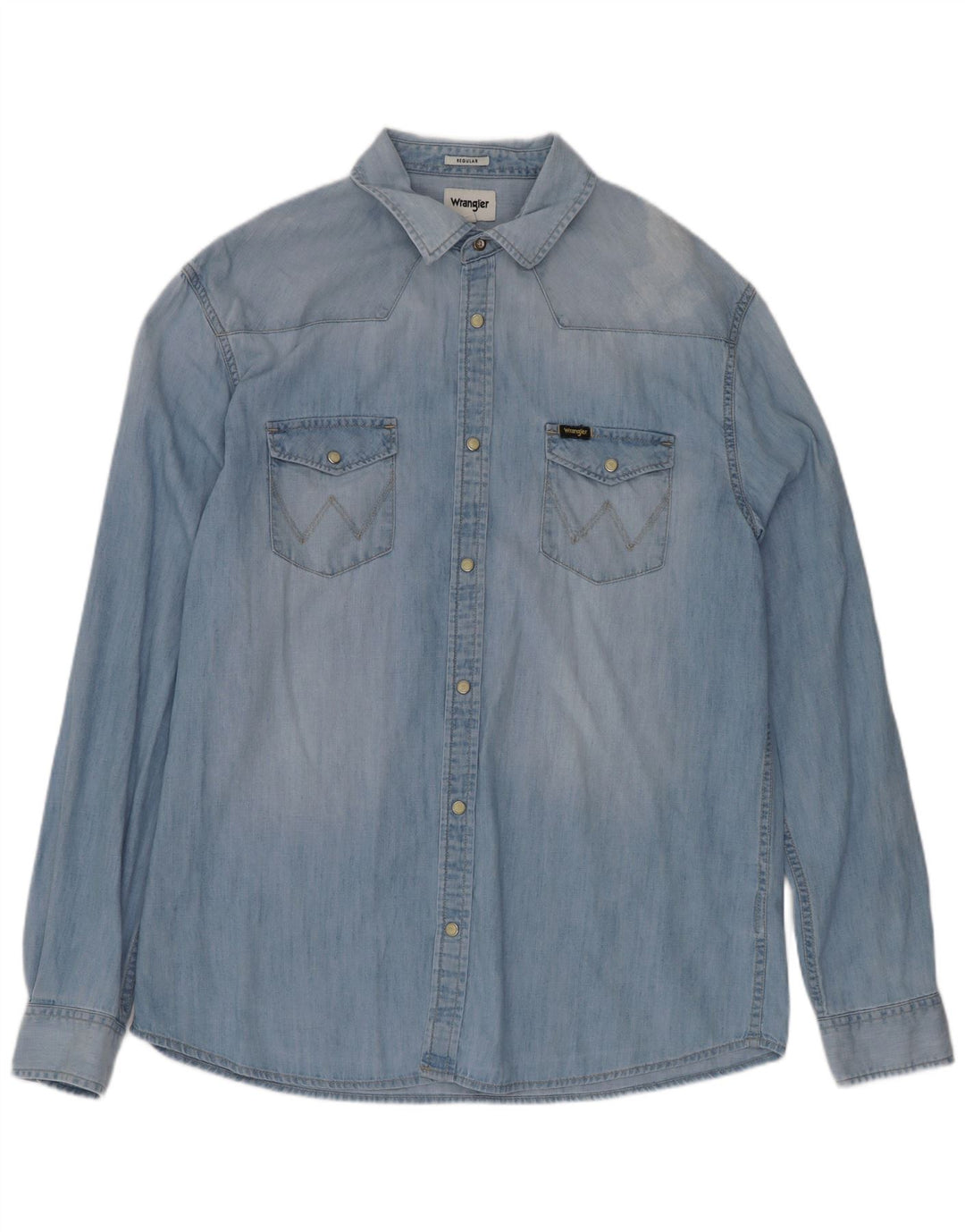Camisa Wrangler masculina regular fit jeans grande algodão azul