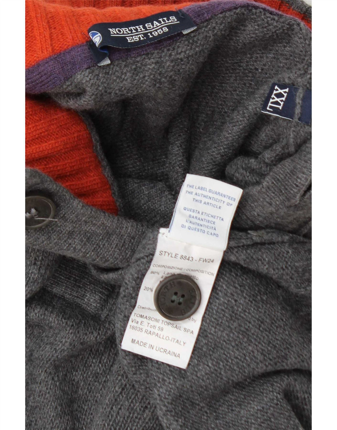 North Sails Herre Button Neck Jumper Sweater 2XL Grå Uld
