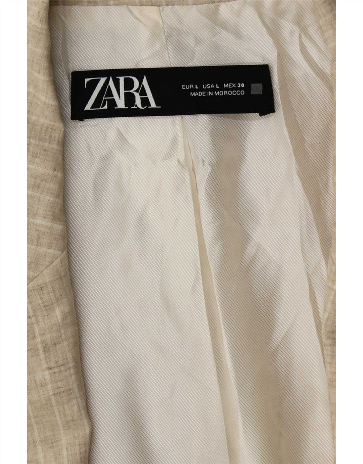 Offene Blazer-Jacke für Damen von Zara, UK 16, groß, beige gestreift