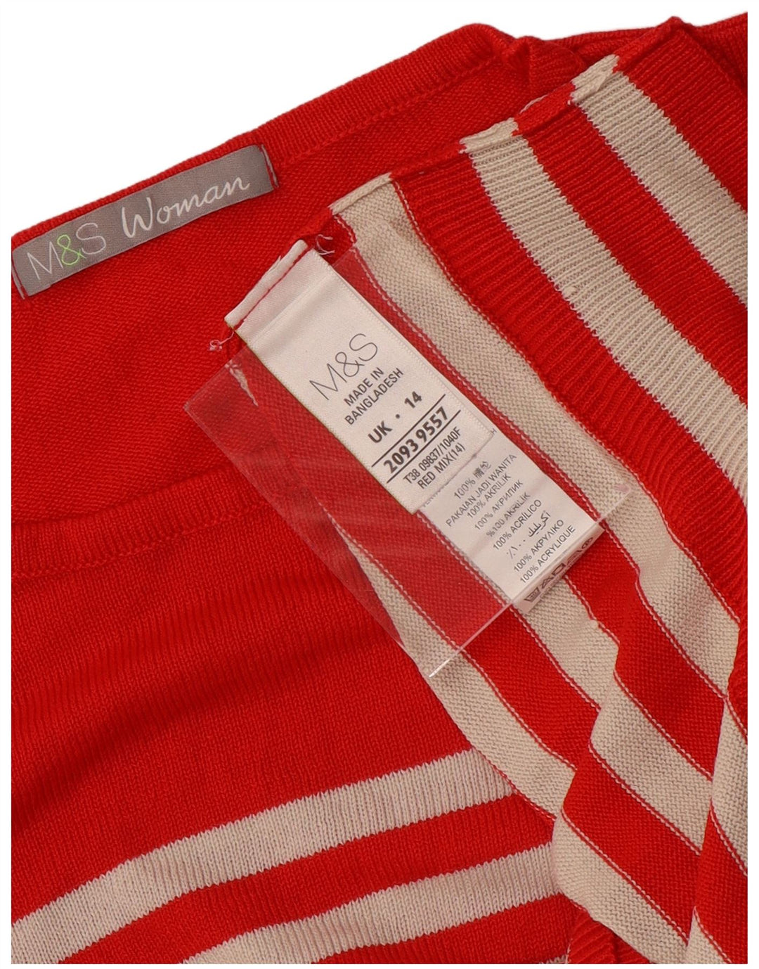 Marks & Spencer Womens Crew Neck Jumper Sweater UK 14 Medium Red Striped