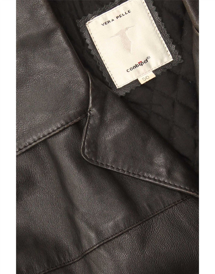 Conbipel Mens 4 Button Leather Blazer Jacket IT 50 Large Black