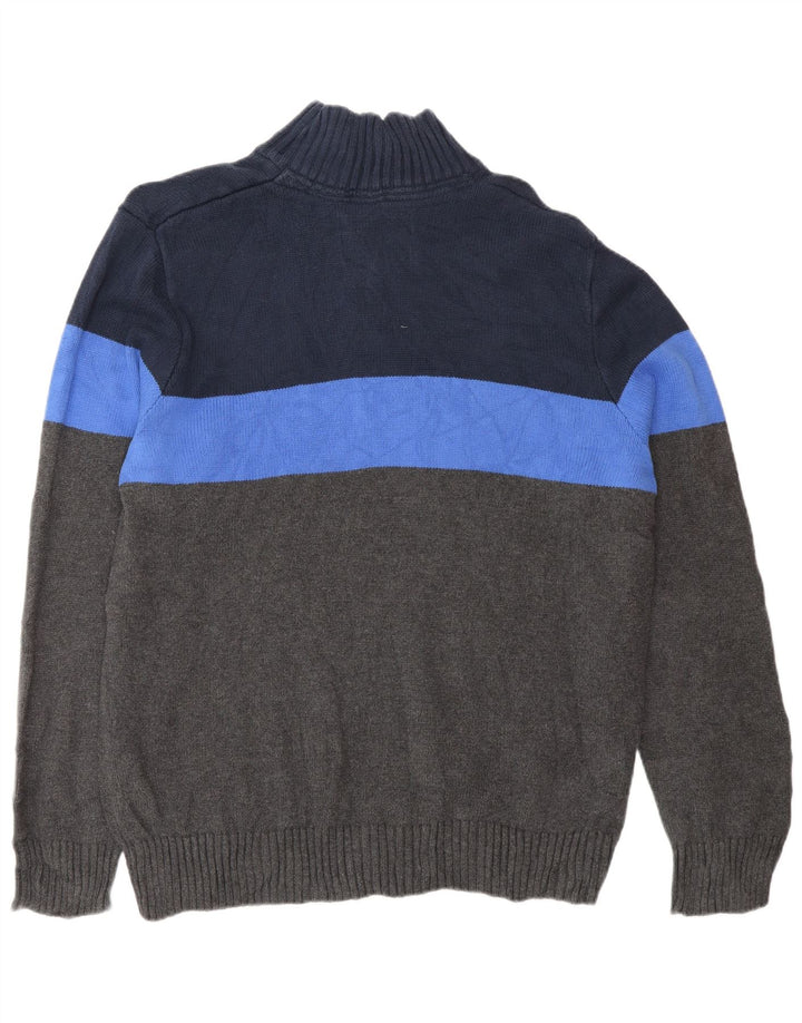 Eddie Bauer Mens Zip Neck Jumper Sweater Large Grey Colourblock Cotton