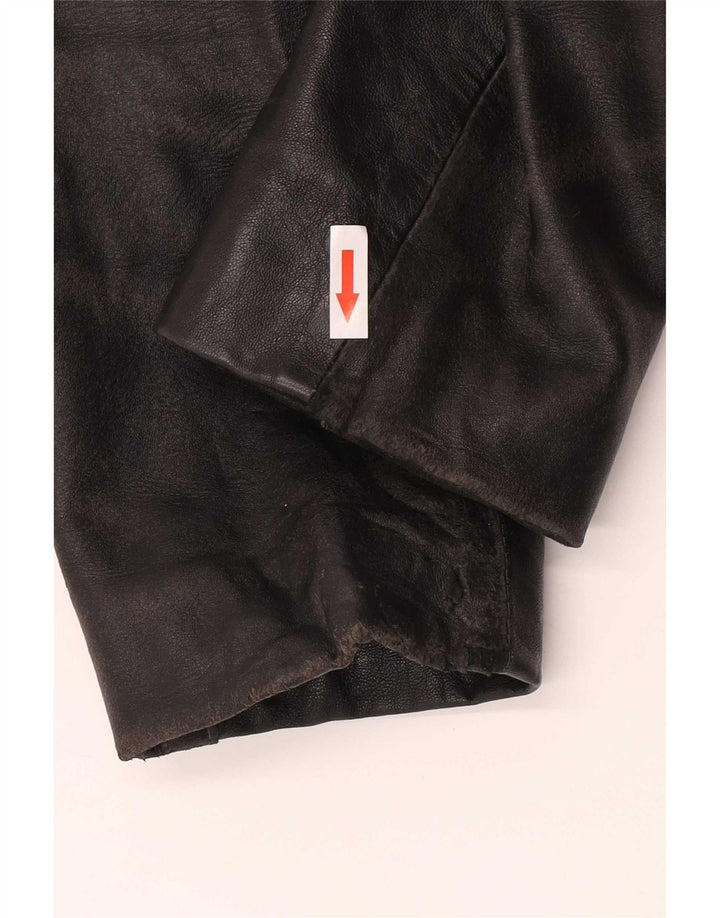 Jachetă vintage din piele cu 3 nasturi pentru femei UK 12 Medium Black