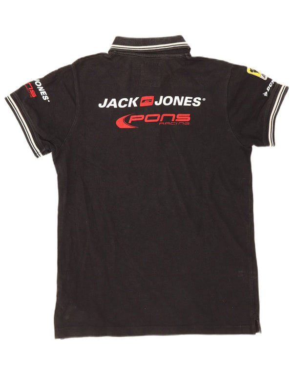 Jack & Jones Mens Graphic Polo Shirt Small Black Cotton