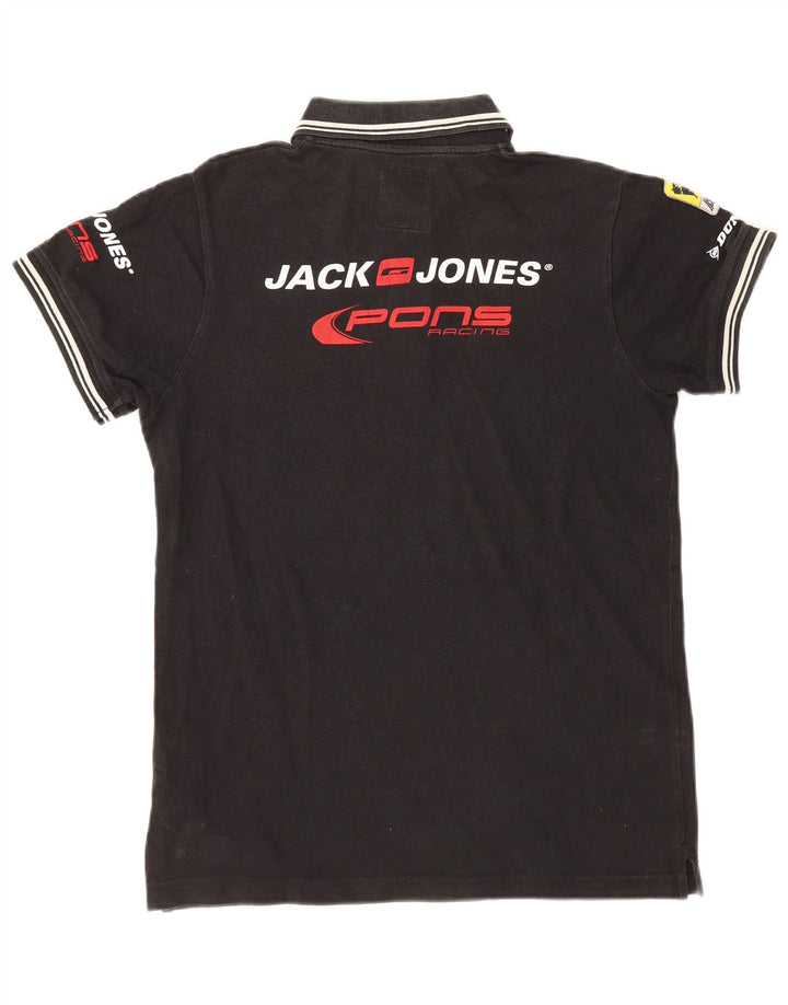Jack & Jones Mens Graphic Polo Shirt Small Black Cotton