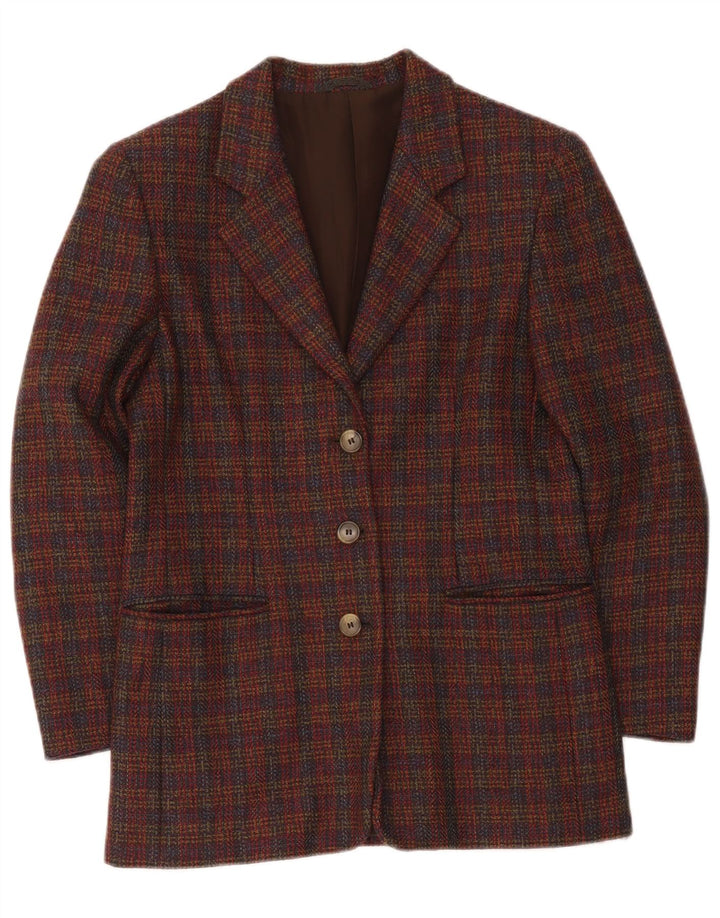 Vintage Womens 3 Button Oversized Blazer Jacket UK 10 Small Burgundy Check
