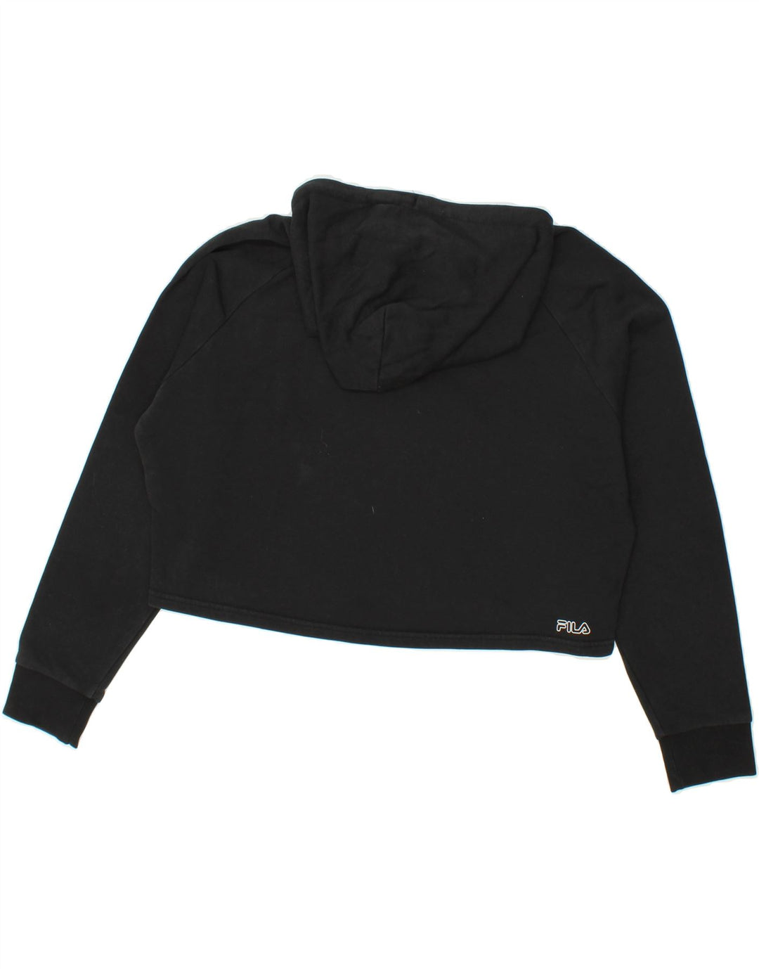 FILA Womens Oversized Crop Graphic Hoodie Jumper UK 14 Medium Black Vintage Fila and Second-Hand Fila from Messina Hembry 
