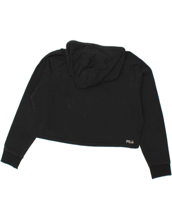 FILA Womens Oversized Crop Graphic Hoodie Jumper UK 14 Medium Black Vintage Fila and Second-Hand Fila from Messina Hembry 