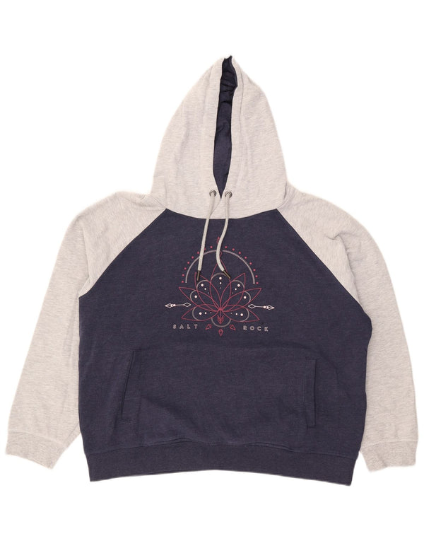 SALTROCK Womens Graphic Hoodie Jumper UK 18 XL Navy Blue Colourblock