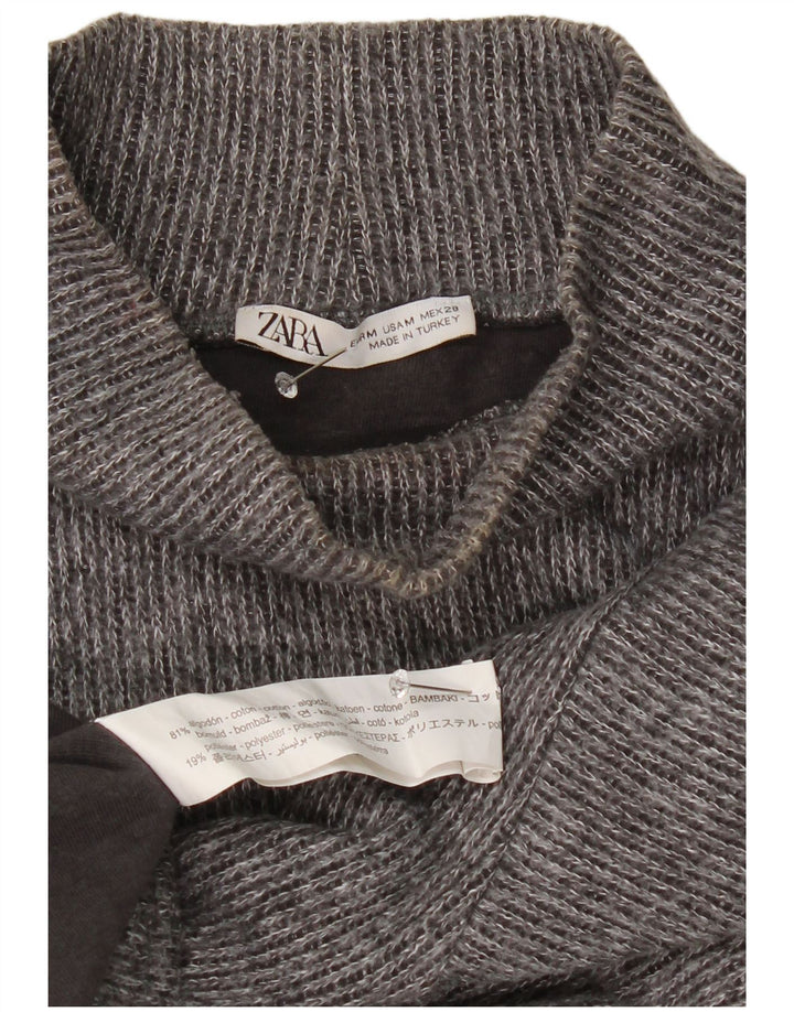 Zara Womens Crop Turtle Neck Jumper Sweater UK 14 Medium Grey Flecked