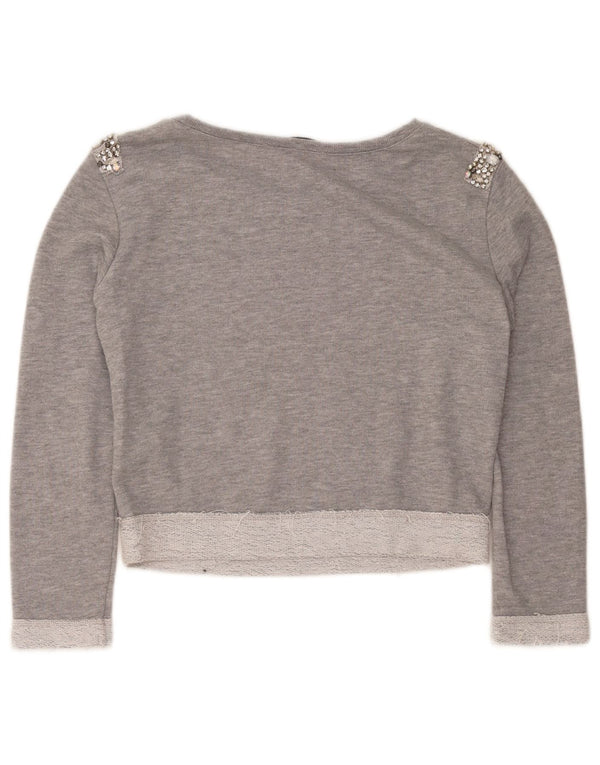 Guess Damen Crop Oversized Sweatshirt Pullover UK 6 XS Graue Baumwolle