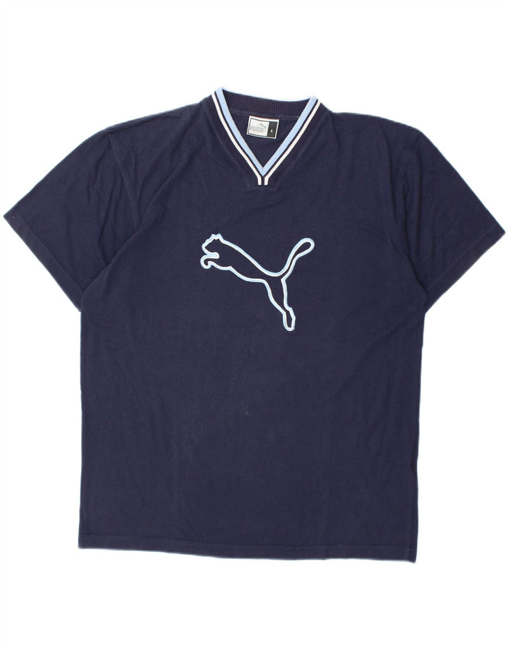 PUMA Mens Graphic T-Shirt Top Large Navy Blue Cotton