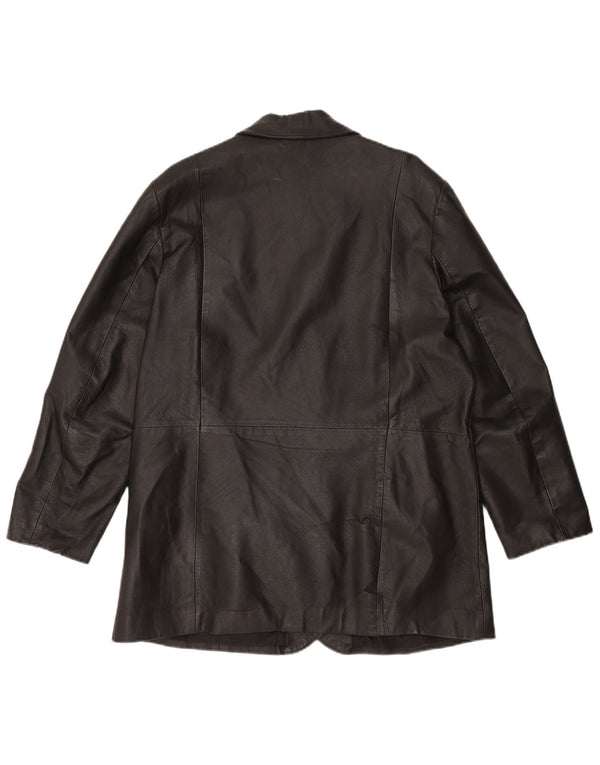 vintage Femmes 3 Boutons Veste Blazer En Cuir UK 20 2XL Cuir Noir