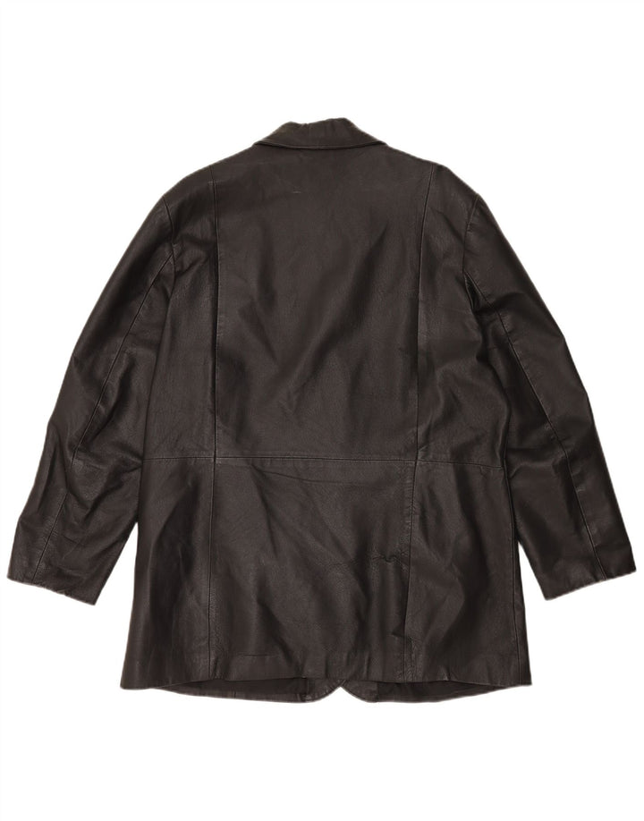Vintage Womens 3 Button Leather Blazer Jacket UK 20 2XL  Black Leather