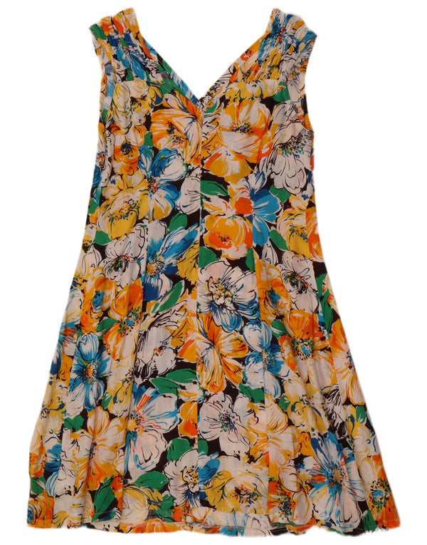 Vintage Damen Ärmelloses A-Linien-Kleid UK 12 Medium Mehrfarbig geblümt