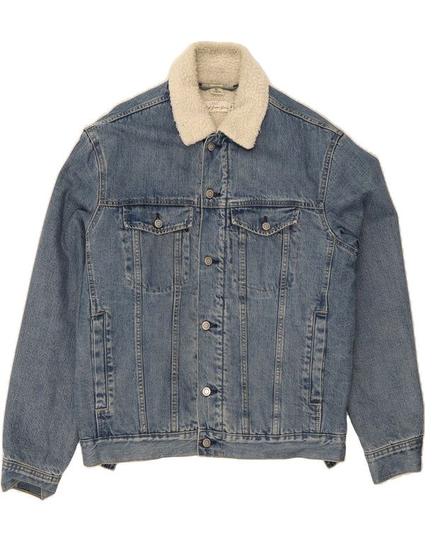 H&M Mens Denim Sherpa Jacket UK 40 Large Blue Cotton