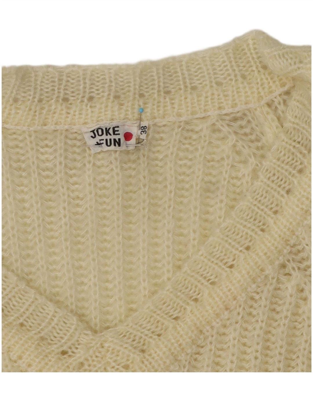 Vintage Womens V-Neck Jumper Sweater EU 38 Medium Off White Acrylic