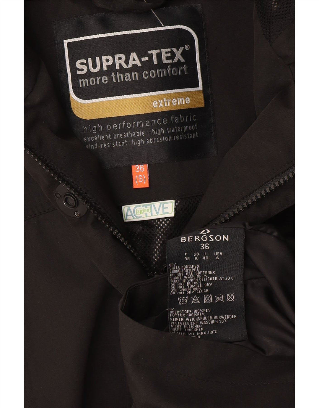 Bergson Womens Hooded Windbreaker Coat UK 10 Small Black Polyester