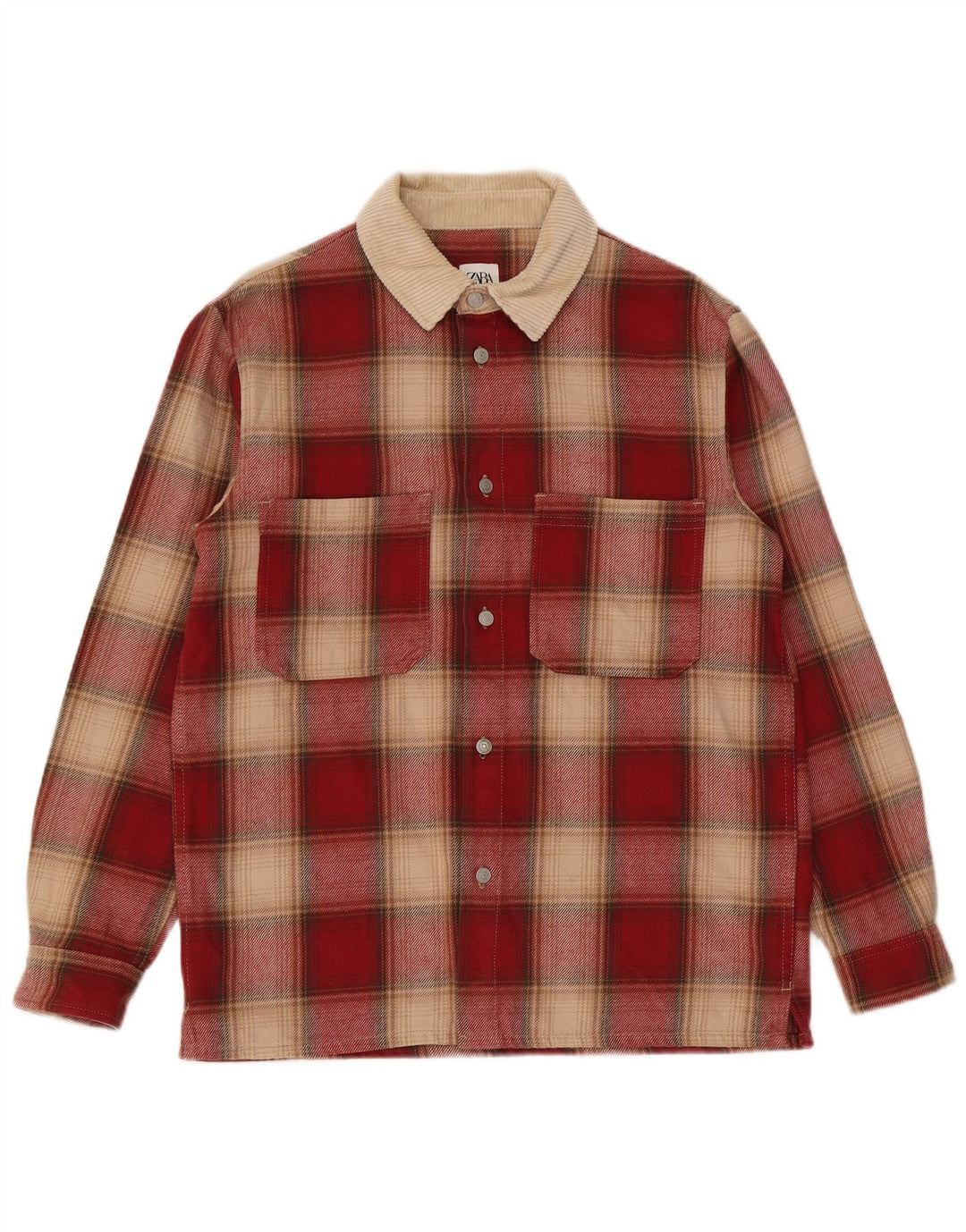 Zara Uomo Overshirt Camicia in flanella dalla vestibilità rilassata a quadri rosso medio