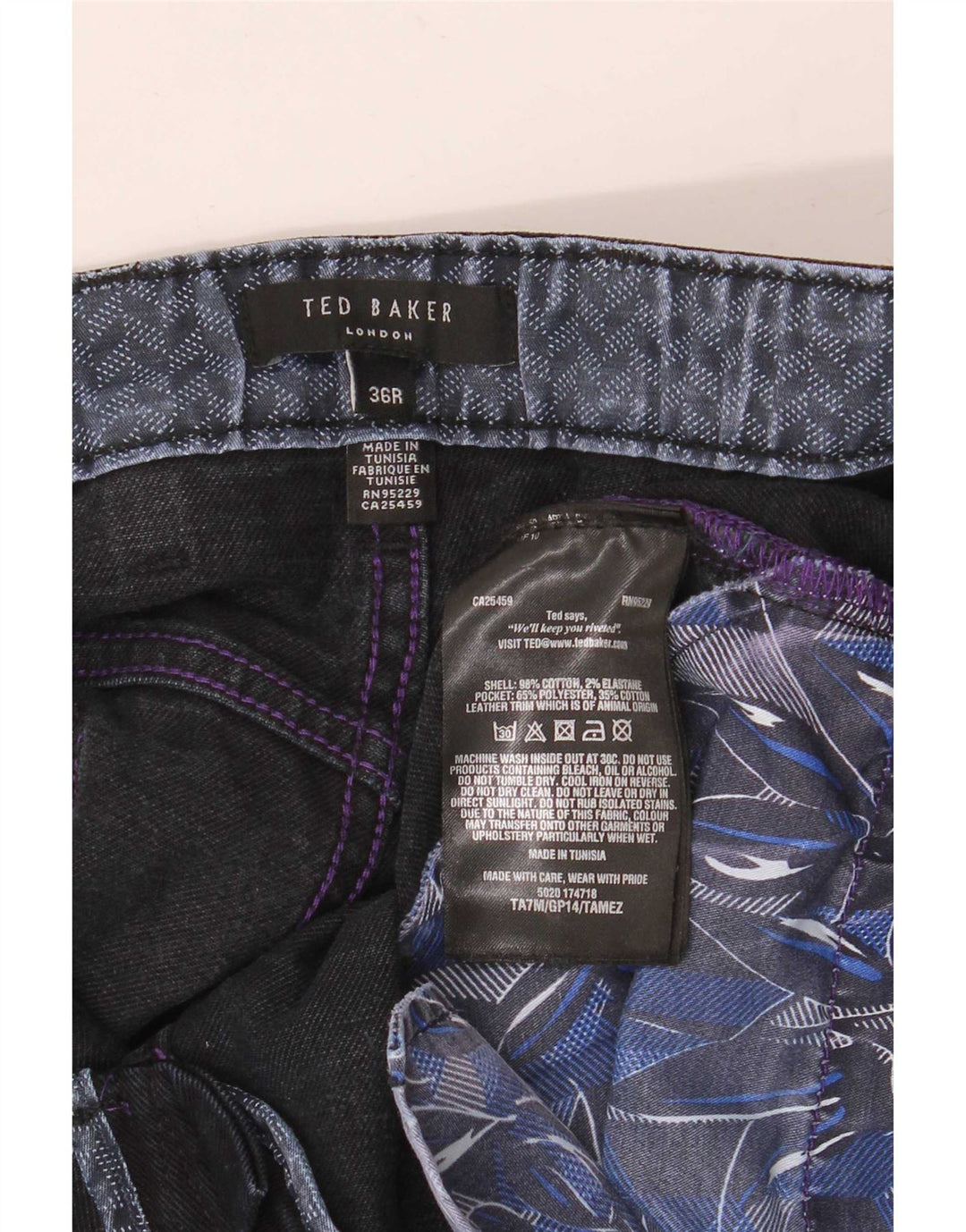 Ted Baker Mens Slim Jeans W36 L32 Navy Blue Cotton