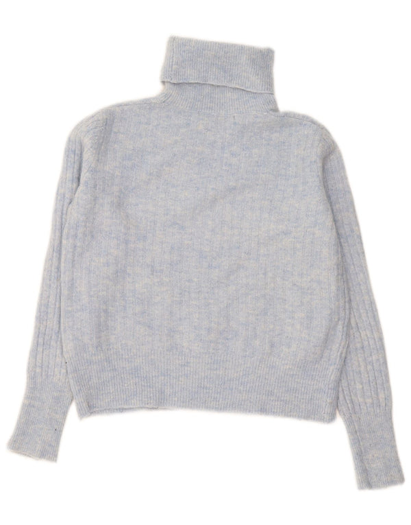 Zara Damen Crop Rollkragenpullover Pullover UK 10 Kleines blau meliertes Nylon