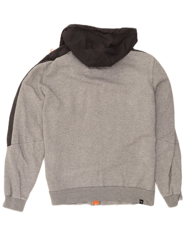 Felpa con cappuccio e zip da uomo Puma Large in cotone color block grigio