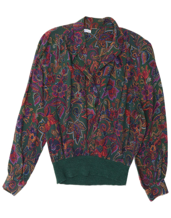 Santini Dame Pullover Shirt Bluse UK 14 Large Green Floral