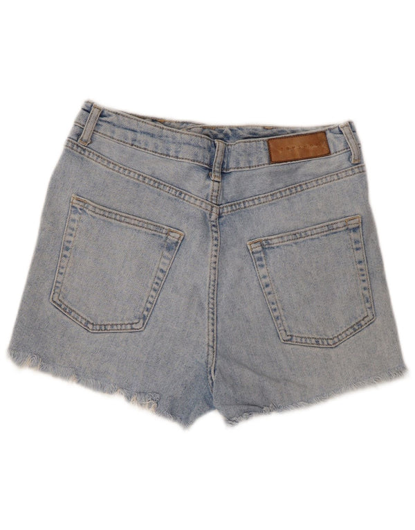 Topshop Damen Mom Distressed Denim Shorts UK 10 Small W28 Blaue Baumwolle