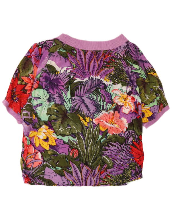 Blusa feminina vintage de manga curta Top UK 14 Festival multicolorido médio