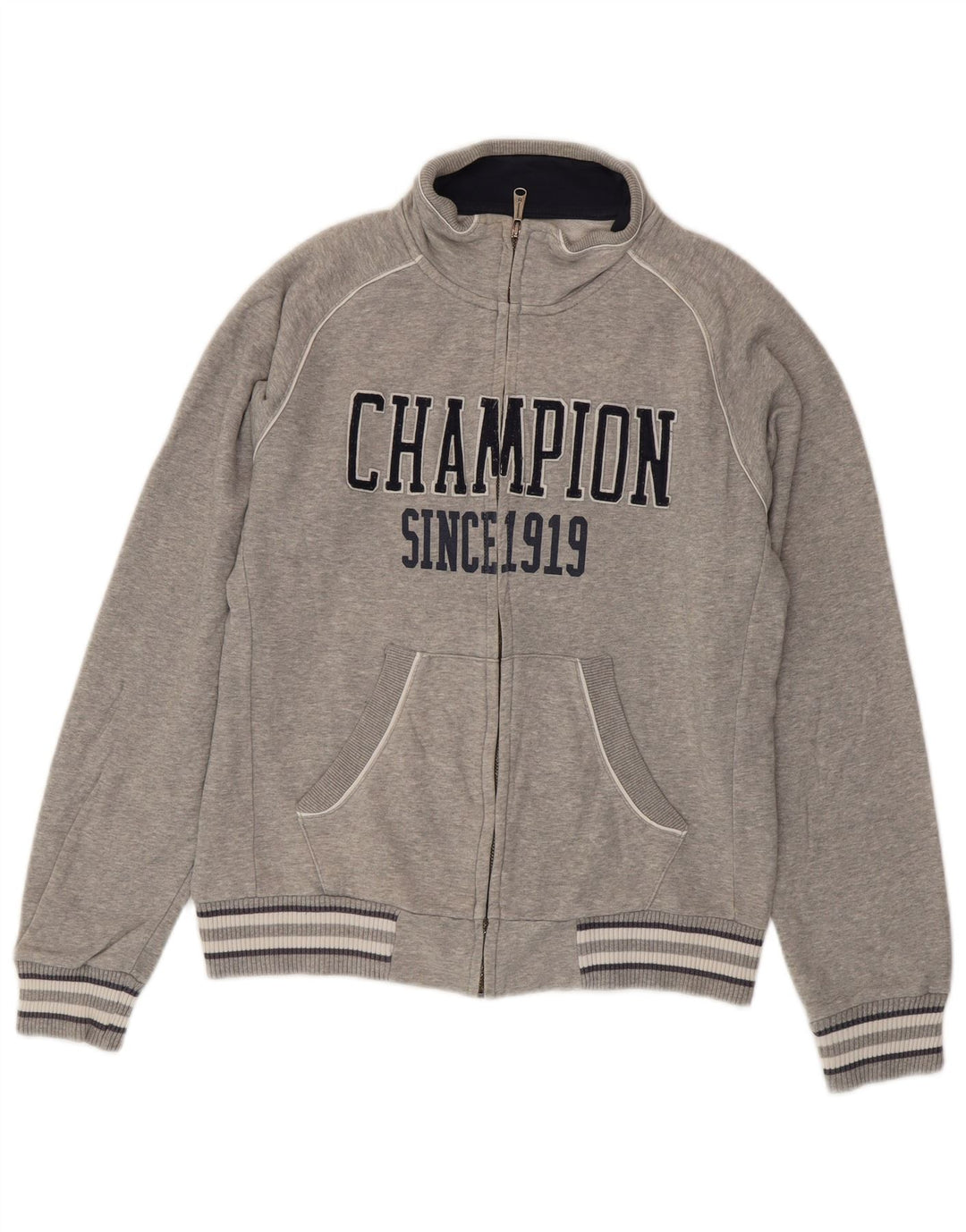 Champion Mens Graphic Tracksuit Top Jacket Medium Grey Flecked Cotton