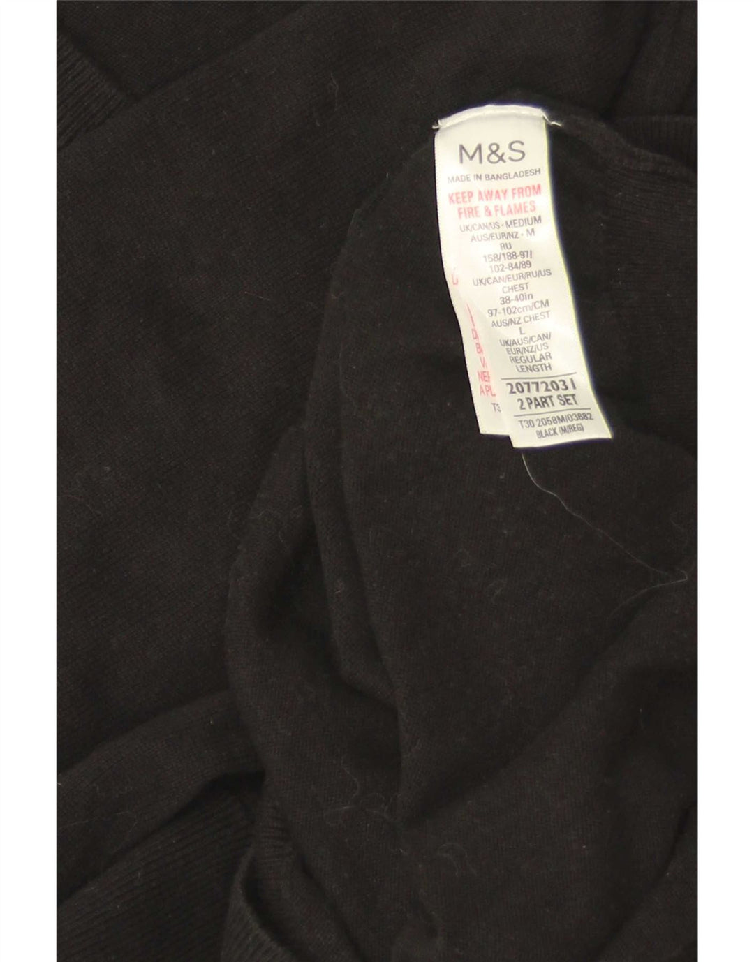 Marks & Spencer Mens V-Neck Jumper Sweater Medium Black Cotton