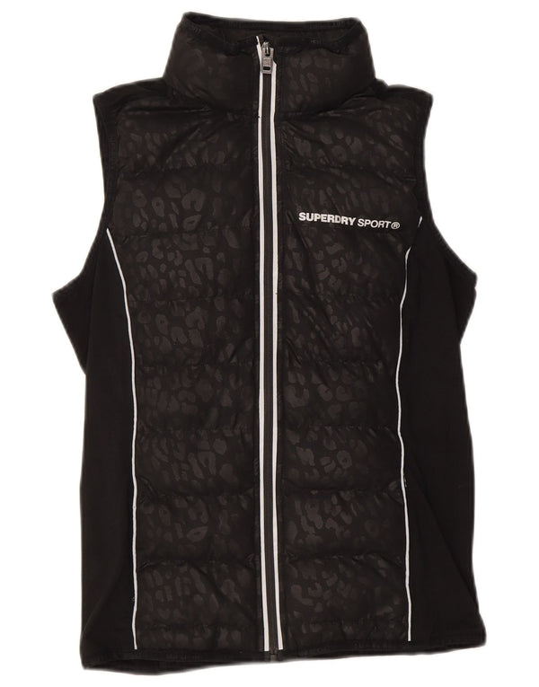 Superdry Damen Graphic Wattierte Weste UK 10 Small Black Animal Print