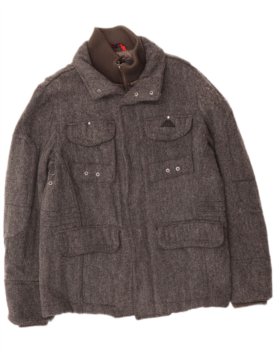 Kappa Mens Padded Utility Jacket UK 40 Large Grey Herringbone Wool Classic