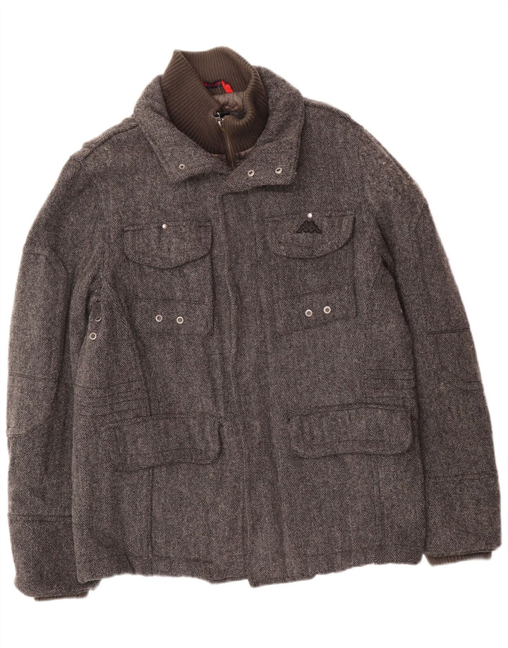 Kappa Mens Padded Utility Jacket UK 40 Large Grey Herringbone Wool Classic