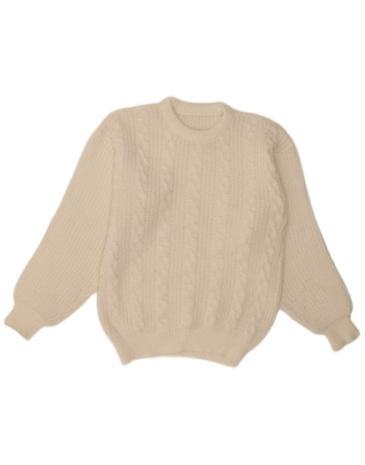 Vintage sweater med rund hals til mænd Medium Off White