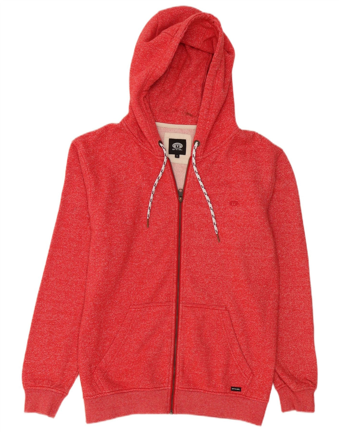 Animal Mens Zip Hoodie Sweater Medium Red Flecked Cotton