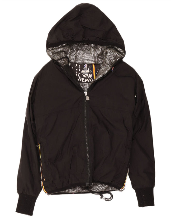 K-Way Girls Hooded Windbreaker Coat 8-9 Years Black Polyester