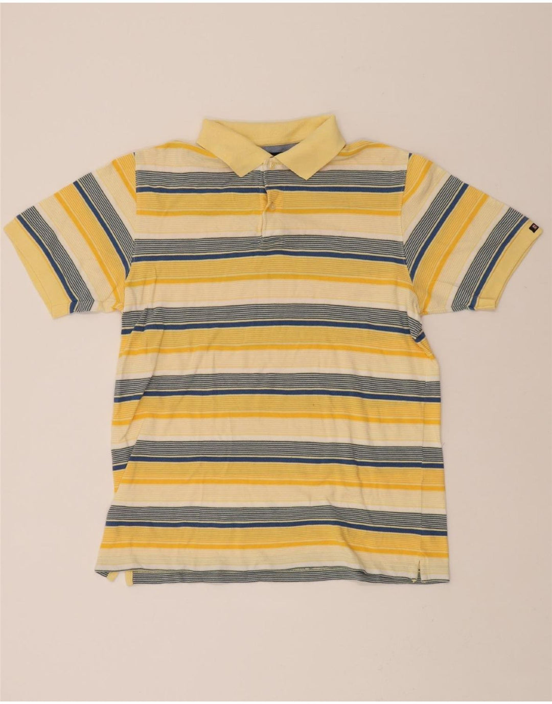 CHAPS Mens Polo Shirt Medium Yellow Striped Cotton Vintage Chaps and Second-Hand Chaps from Messina Hembry 