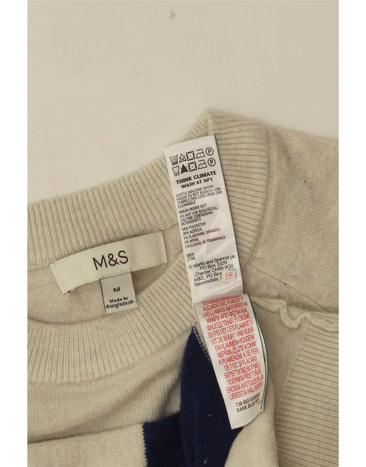 Marks & Spencer Womens Crew Neck Jumper Sweater UK 14 Medium Blue Striped