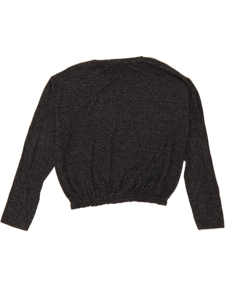 BENETTON Womens Crop Graphic Top Long Sleeve UK 12 Medium Grey Vintage Benetton and Second-Hand Benetton from Messina Hembry 