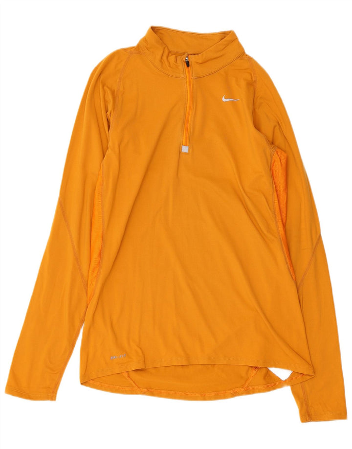 NIKE Womens Dri Fit Zip Neck Pullover Tracksuit Top UK 10 Small Yellow