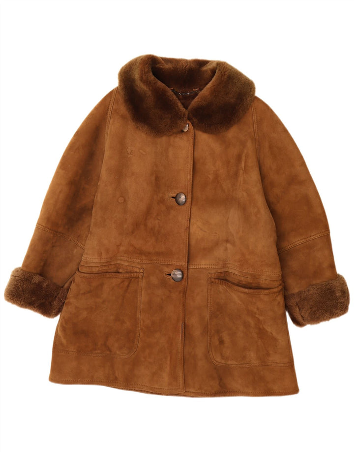Belfe Womens Shearling Coat UK 14 Medium Brown Leather