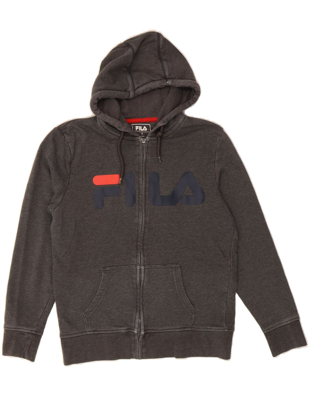 FILA Mens Graphic Zip Hoodie Sweater Small Grey Cotton Vintage Fila and Second-Hand Fila from Messina Hembry 
